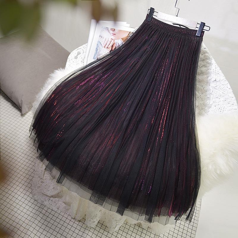 Slim Skirt Midi Length Women's Versatile High-waisted Puffy Pleated Skirt