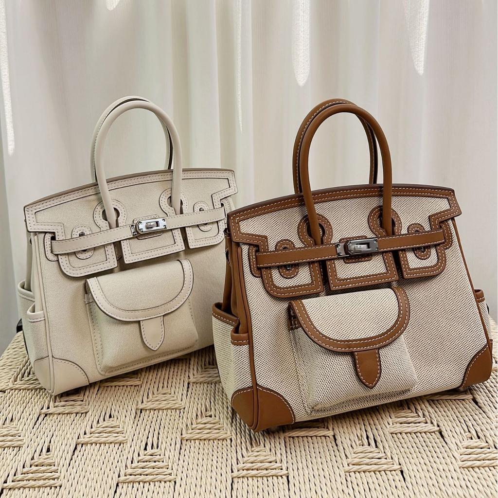 Italian Leather-Trimmed 25cm Cowhide Stitched Ladies' Handbag With Large Capacity Single Compartment And Detachable Shoulder Strap
