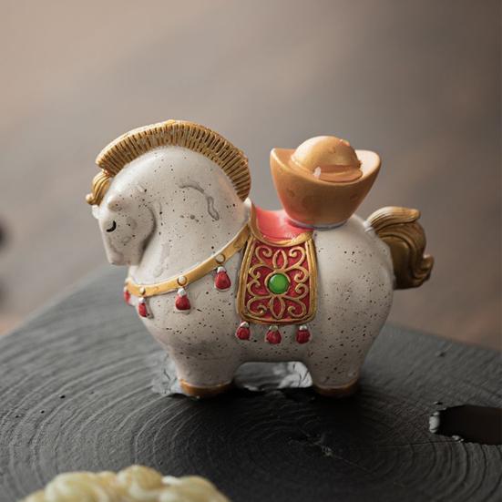Money Horse Tea Pet with Thermal Color Change Resin Tea Table Ornament with Wealth Blessing Traditional Chinese Desk Decor