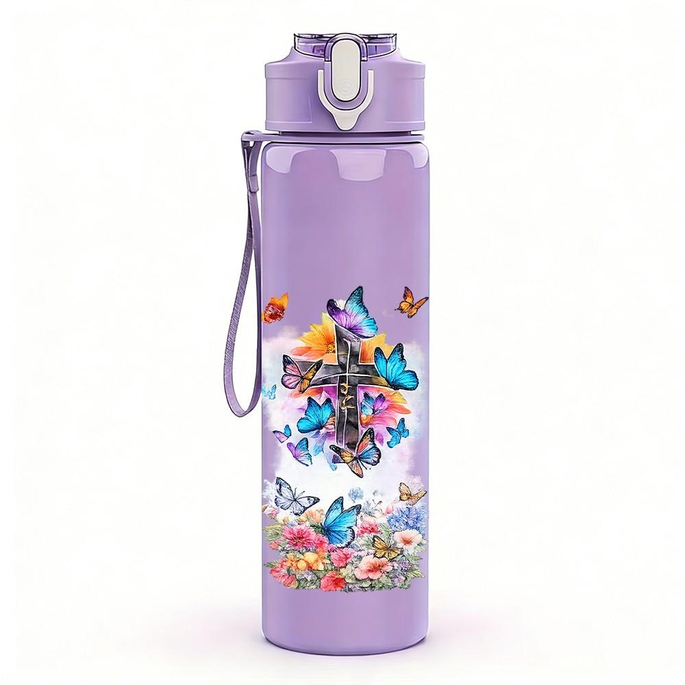 1PC Vintage Gift Bottle Floral Collage Print 750ml Color Plastic Sports Water Bottle Leakproof Flip Straw Lid Suitable for Sports Office Home Use