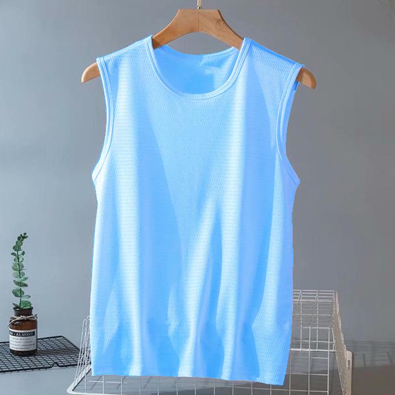 Pánská letní fitness ledová hedvábná síťovaná tílka bez rukávů rychleschnoucí