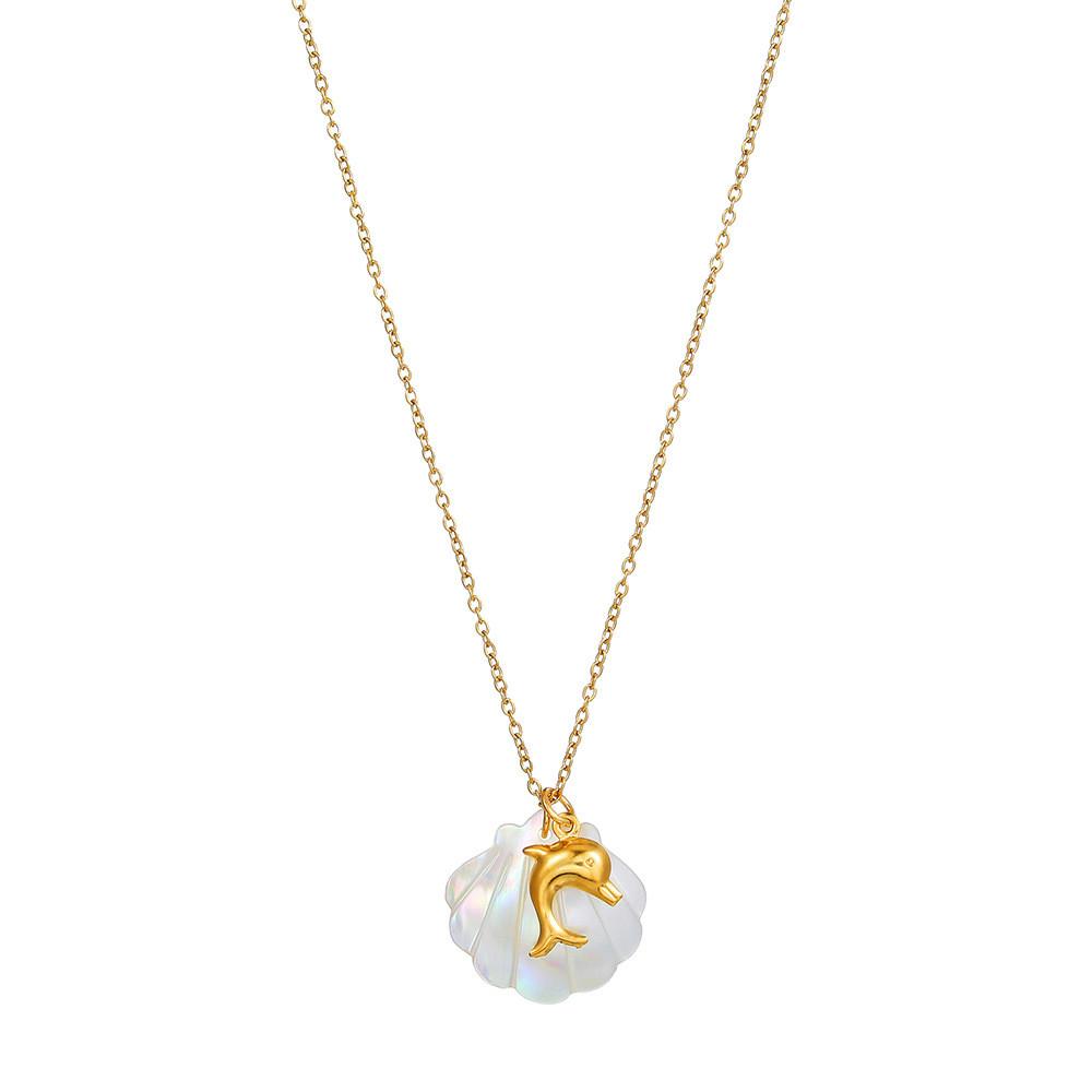 Summer Seashell Pendant Necklace With Titanium Steel Chain For Casual Beachwear Gold B