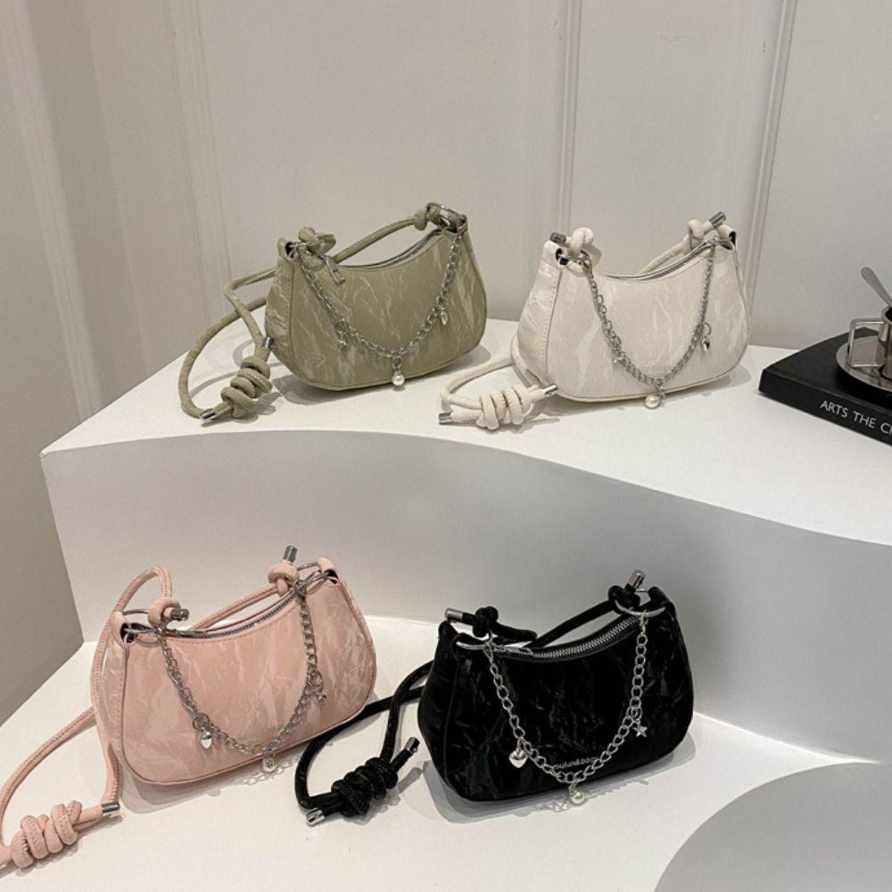 Metal Chain Simple Crossbody Bag Korean Style Shoulder Bag Portable Hobos Handbag Shopping