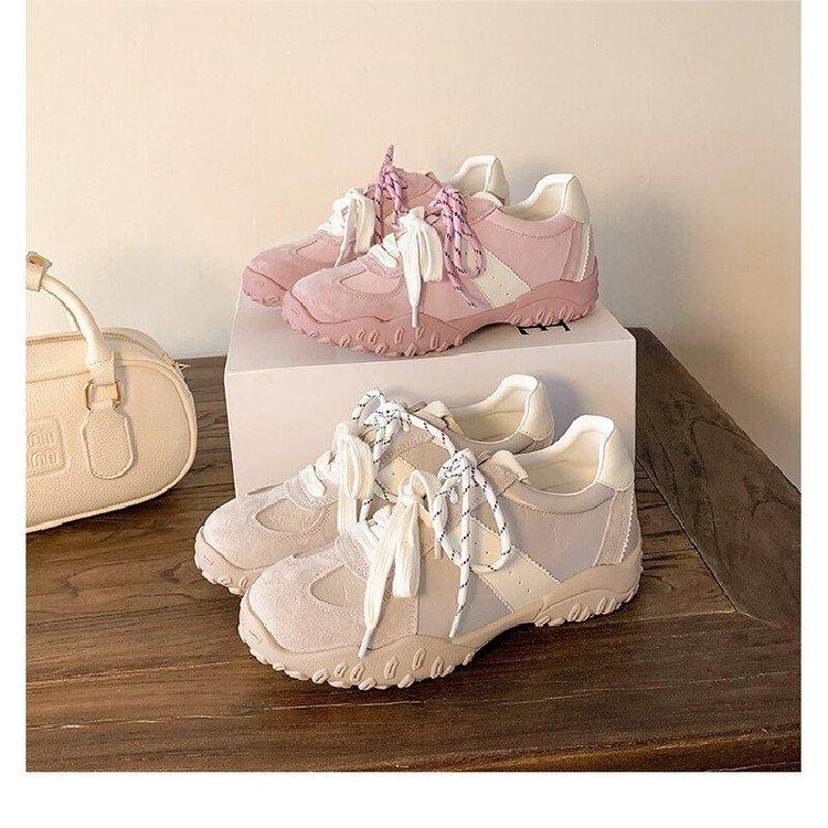 

Версия из коровьей кожи~ туфли для моральной подготовки с внутренней высотой, женские 2025, новые универсальные, на шнуровке, на платформе, спортивные и для отдыха, обувь Форреста Гампа 40