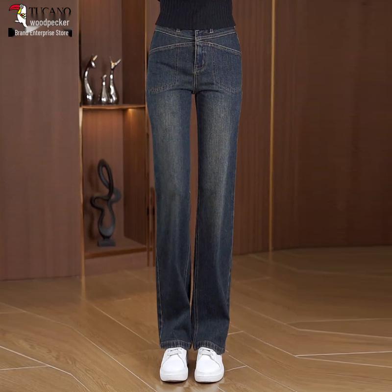 

Woodpecker Grey Slimming Women s Straight High-Waist Fleece-Lined Loose Wide-Leg Jeans 2025 XL (recommended 115-125 jin)