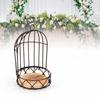 Vintage Birdcage Planter Stand Iron Frame,Wooden Board Bird Cage Table Decor  Vase Bouquet Display