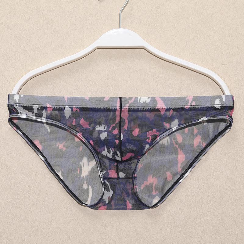 New Men's Mesh Breathable Underwear Triangle Pants Sexy Low Waist Printed Underwear