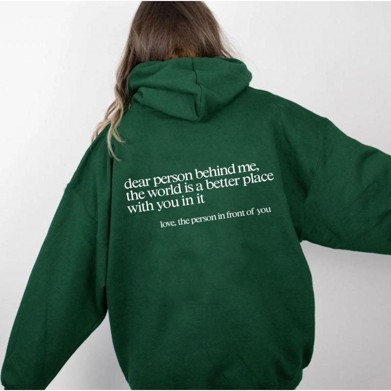 Damen Oversized Hoodie mit Fleece-Futter, Buchstaben-Slogan-Print, Kängurutasche und Kordelzug.