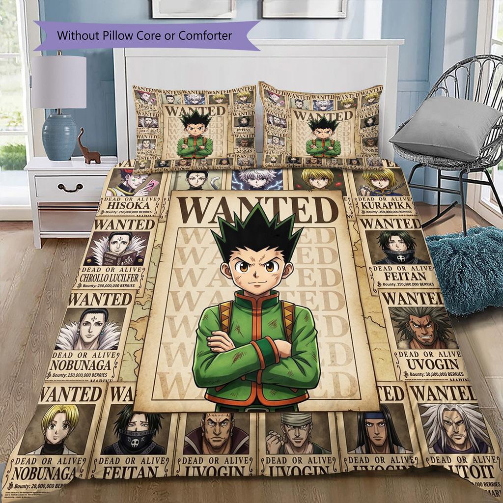 Hunter X Hunter Pattern Bedding Quilt Set Quilt Cover Pillowcase Home Birthday Gift(1 * Duvet Cover + 2 * Pillowcase, Without Core)