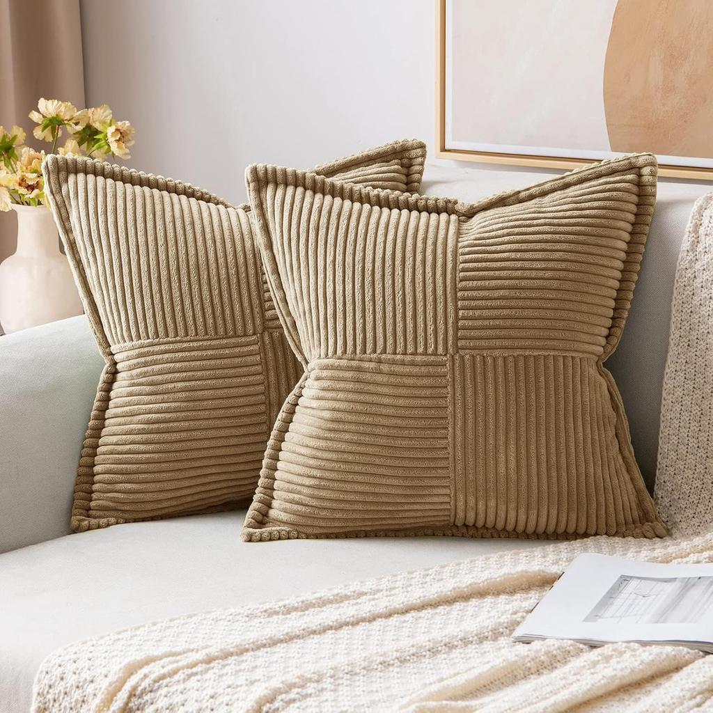 Herbst Rost Dekorative Kissenhülle für Sofa Bett Akzentkissenhülle Breitseitig Gestreift Patchwork Weiche Cord Kissenbezüge