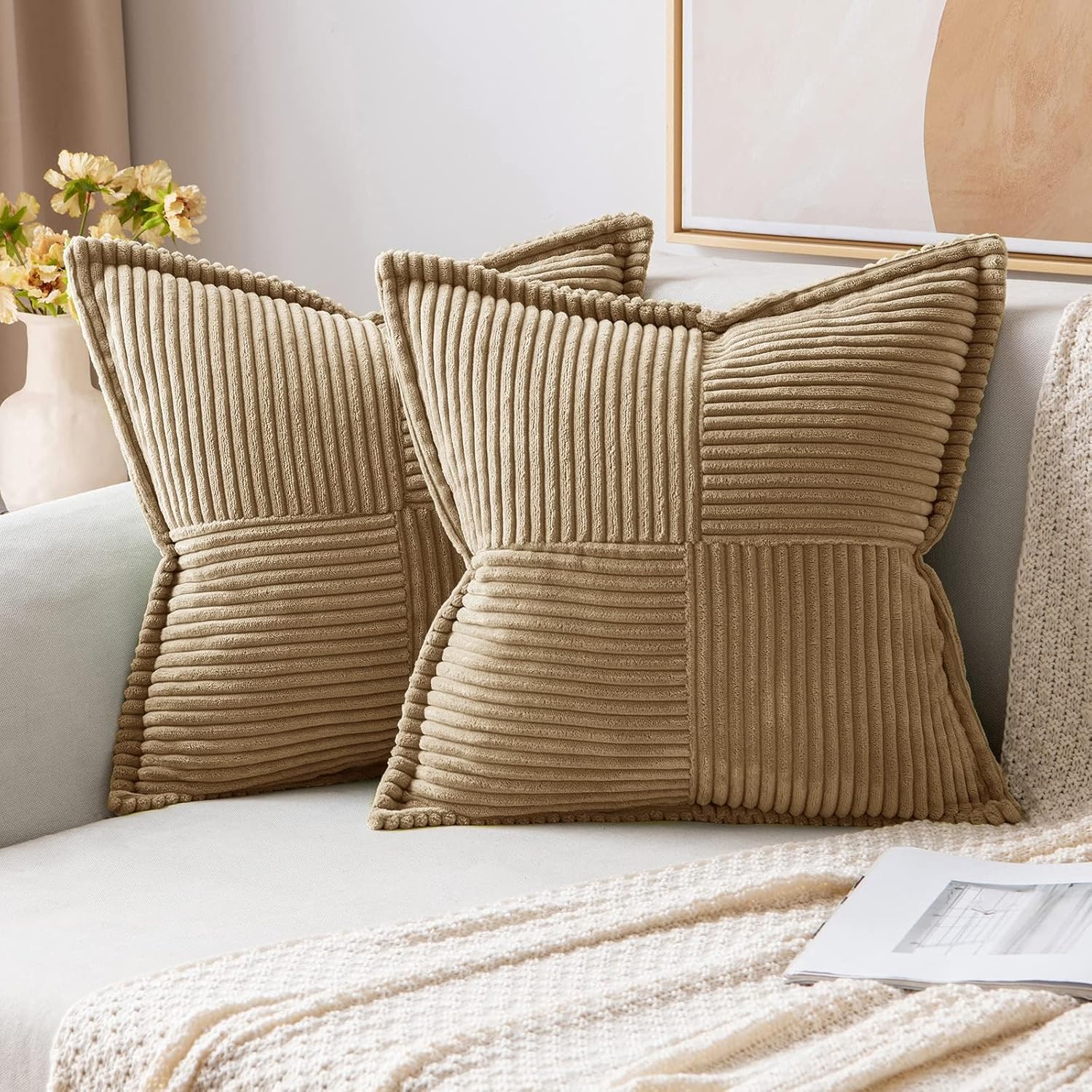 Solid Color Striped Corduroy Pillow Cushion Cover - Minimalist Sofa Backrest Cushion Office Lumbar Support Pillow Case for Nap 45x45cm