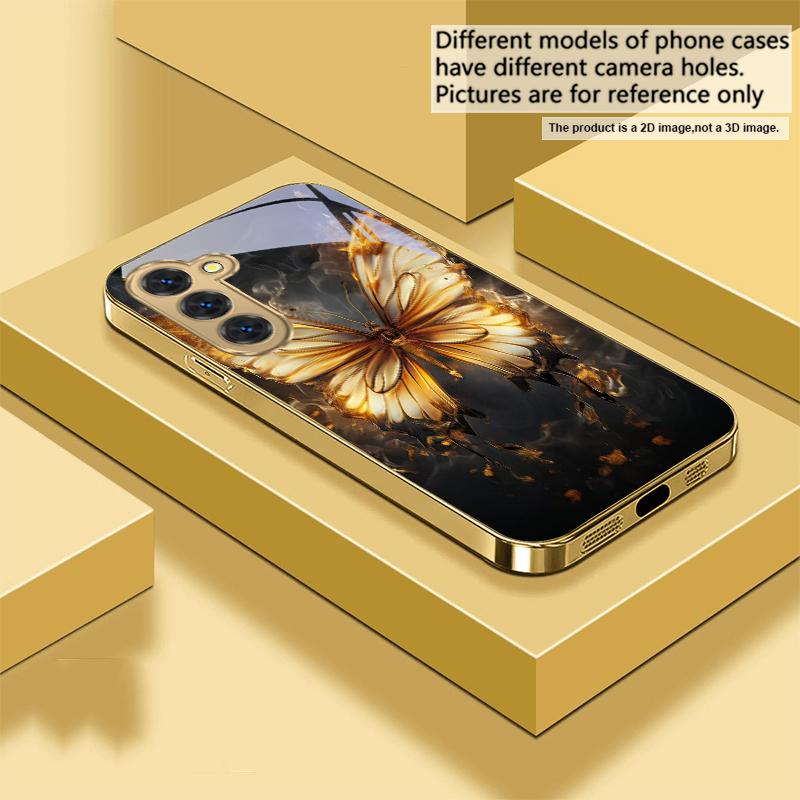 Flammen Warmes Schmetterling Für Samsung Galaxy S20 FE S21 S22 S23 Plus S24 Ultra 25Ultra S21+ S9+ S22Plus Goldene Glas Handyhülle
