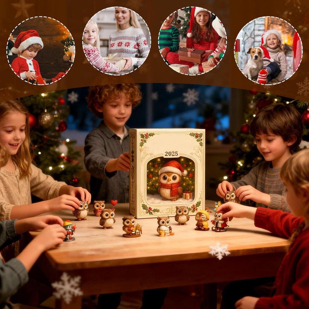 Weihnachts-Countdown-Kalender 2D Acryl Eule Tiermotiv Ornament 24 Tage Eulen-Ornament Countdown-Kalender für Kinder Weihnachtsgeschenke