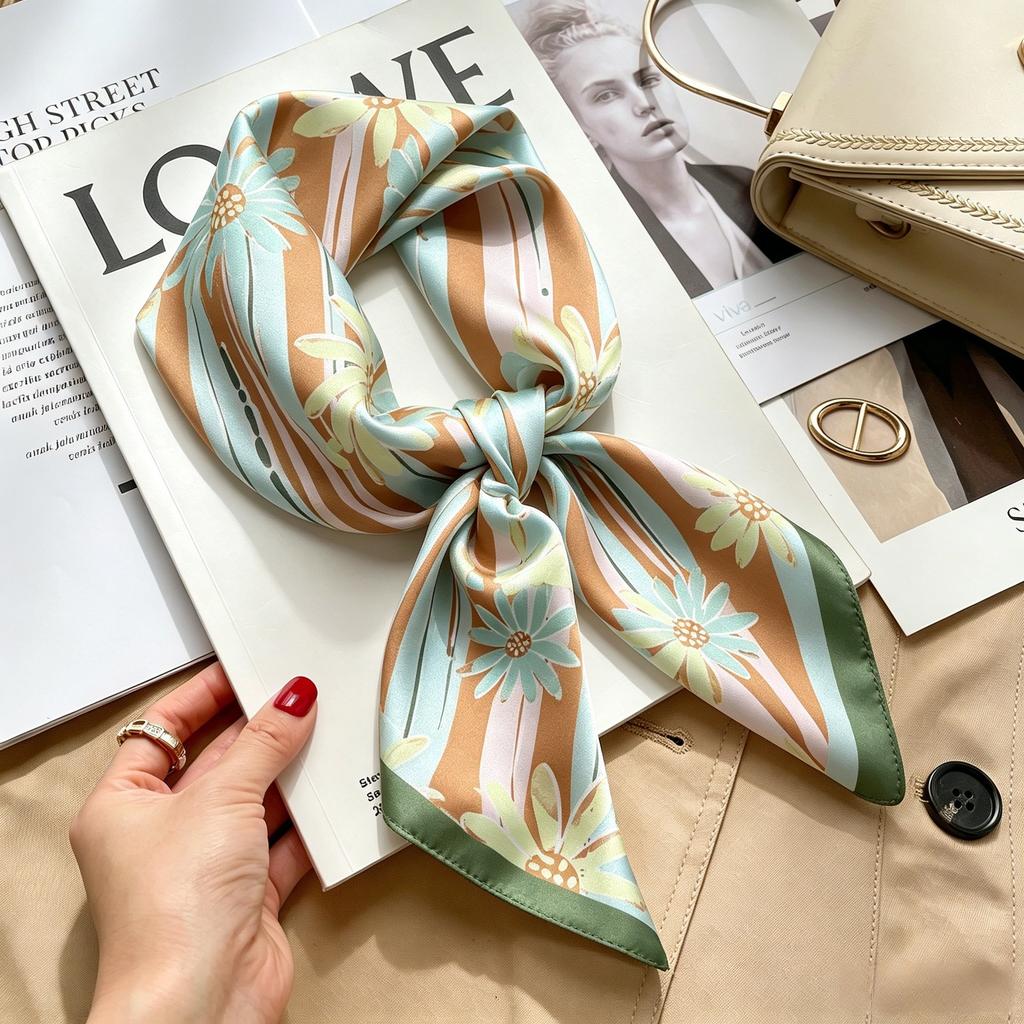 Autumn and winter Maillard cashew square scarf silk scarf women's shirt versatile neck small scarf tied hair decorative scarf