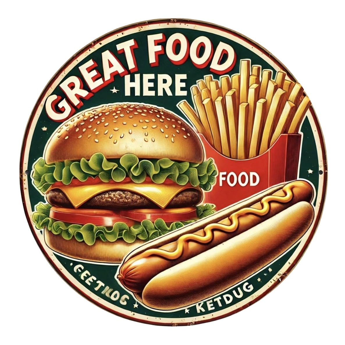 ALOHAMONI American USA Tin Sign Round Diner Route66 Resort Vintage Metal Plate Retro California West Coast Hawaii Diner Route66 (BURGER Retro)