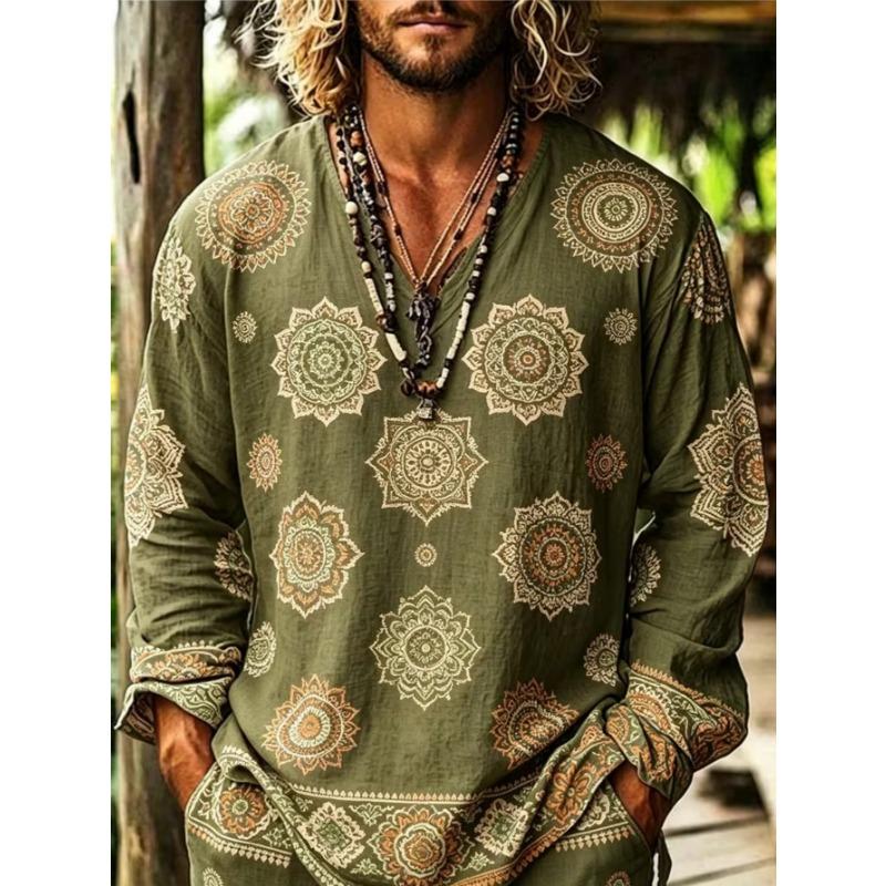 T-shirt casual da uomo a maniche lunghe con stampa