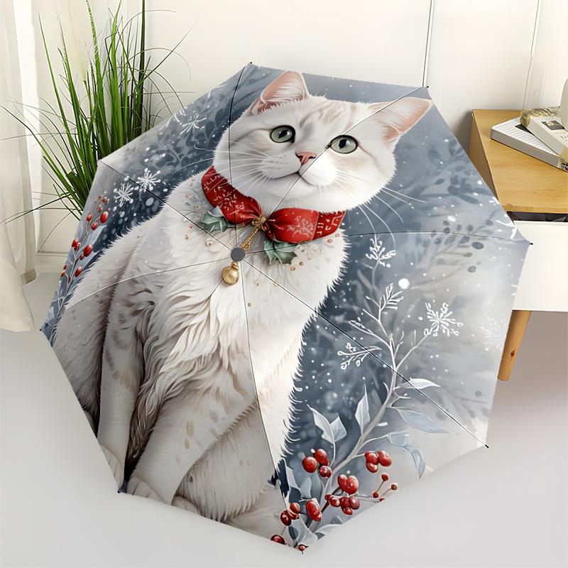 

1pc Winter Wonderland Cat Automatic Open/Close Folding Umbrella - Compact 8-Rib Design, Daily Use, Perfect Gift for Friends & Family yy251124180