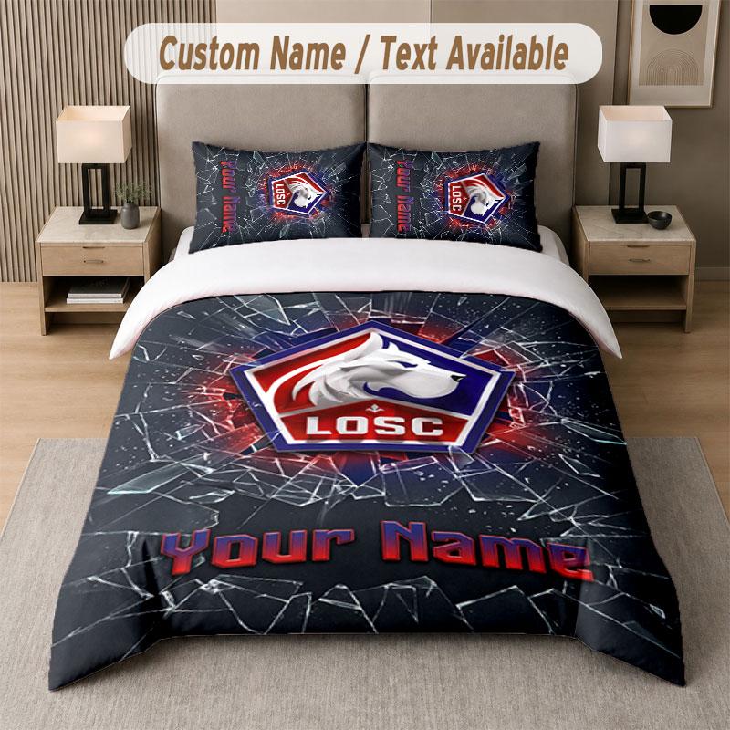 Custom Bedding Set LOSC Lille Pattern, Print Name Text 1 Duvet Cover plus 2 Pillowcases Home Textile