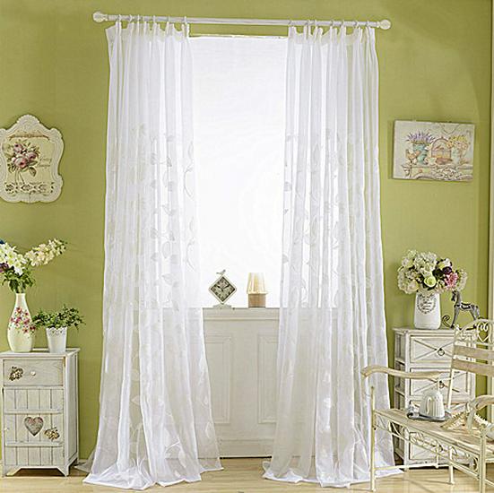 

Белые шторы с вышивкой крупных листьев для спальни и гостиной Above 60 meters