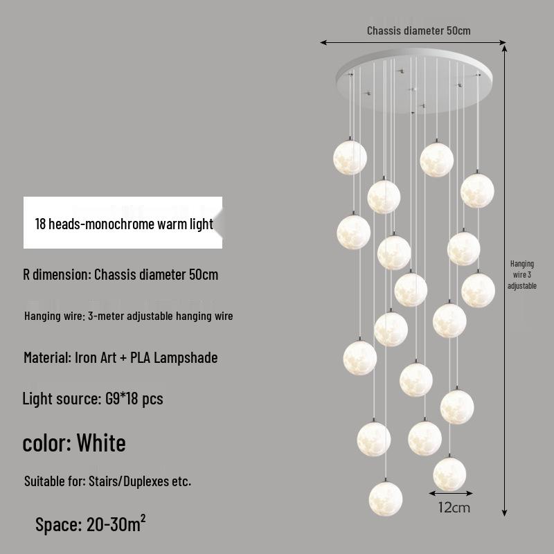 Modern Minimalist Moon Planet Staircase Pendant Chandelier for Duplex Villa Living Room
