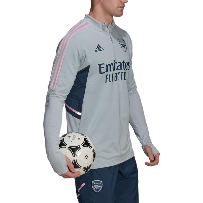 Adidas FW22 Arsenal Football Training Series Logo Letter Print Striped Casual Long Sleeve Jersey Men Jersey Silver HA5290