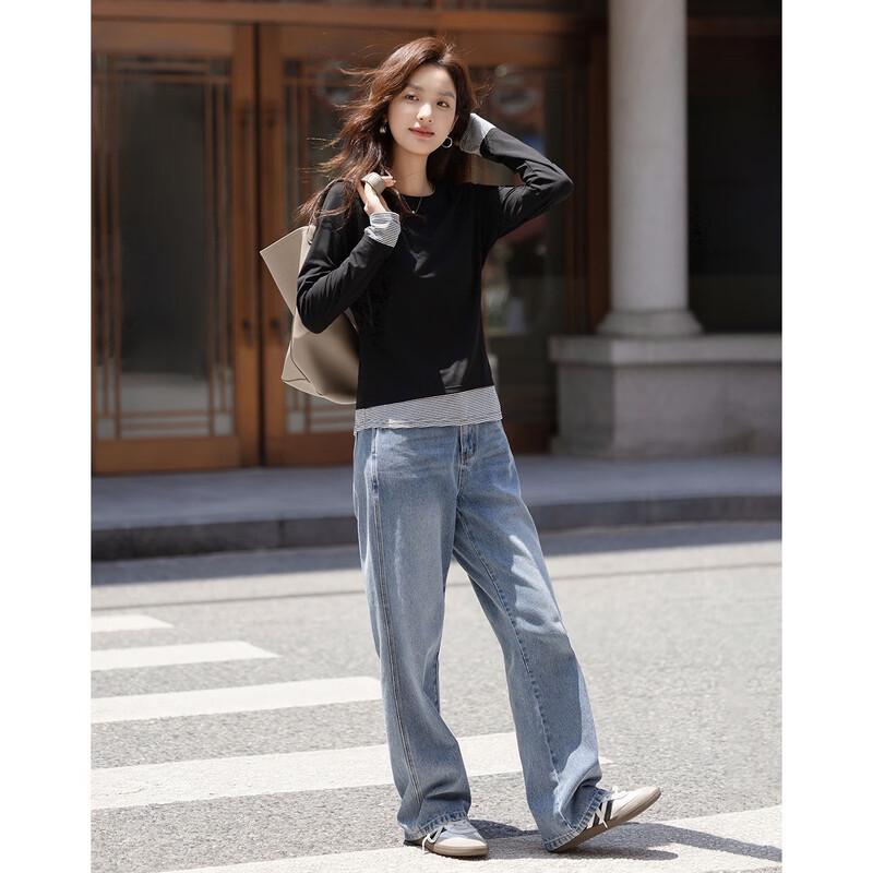 

Demana Women s Retro Striped Round Neck T-Shirt S