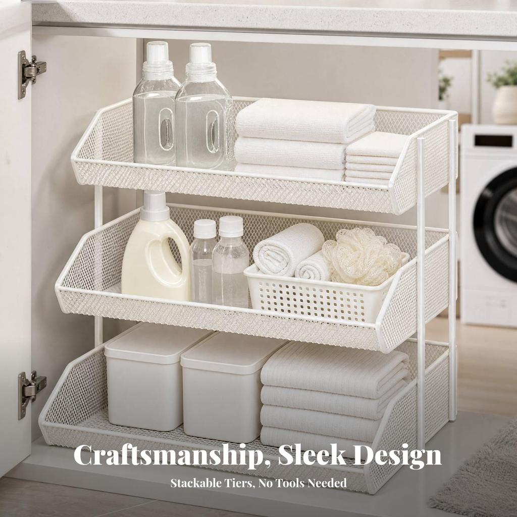 Versatile Freestanding Storage Rack with Raised Rails Space-Efficient Mesh Shelf