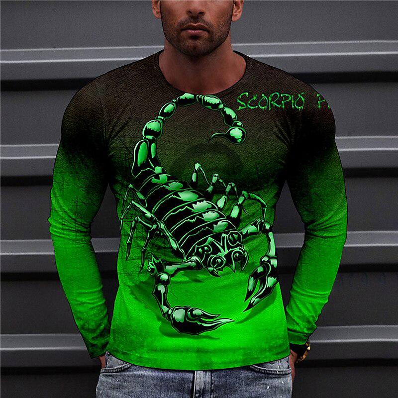 Men Long Sleeve Crewneck Print Fierce Animal Pattern Y2K Fashion Men's Shirt Long Sleeve Street Retro Style Men's Wear