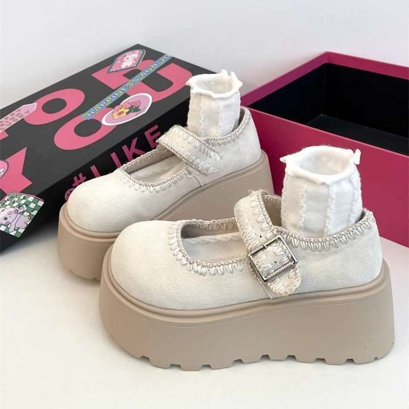 Retro round head small man thick sole height increase Mary Jane shoes women's spring 2025 fashion versatile loafer single shoes