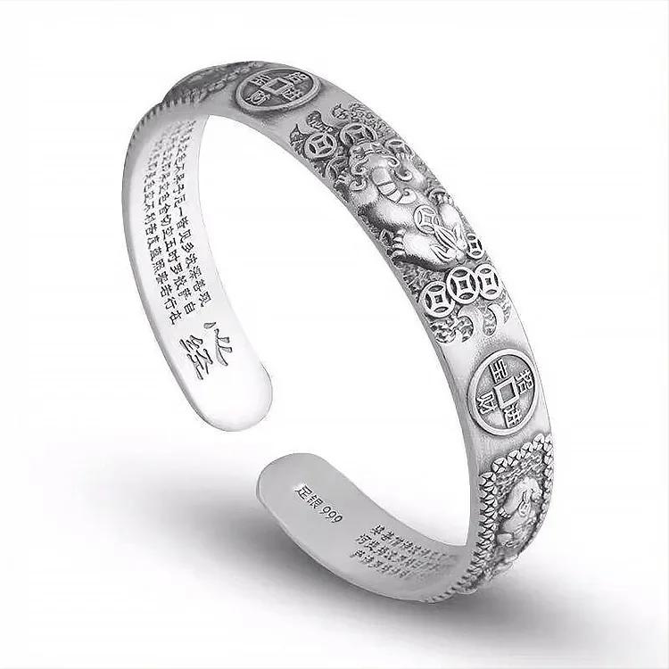 

Thai Silver Wealth Transfer Pixiu Copper Coin Men s Bracelet with Dominant Male and Female Personality Heart Classic Bracelet