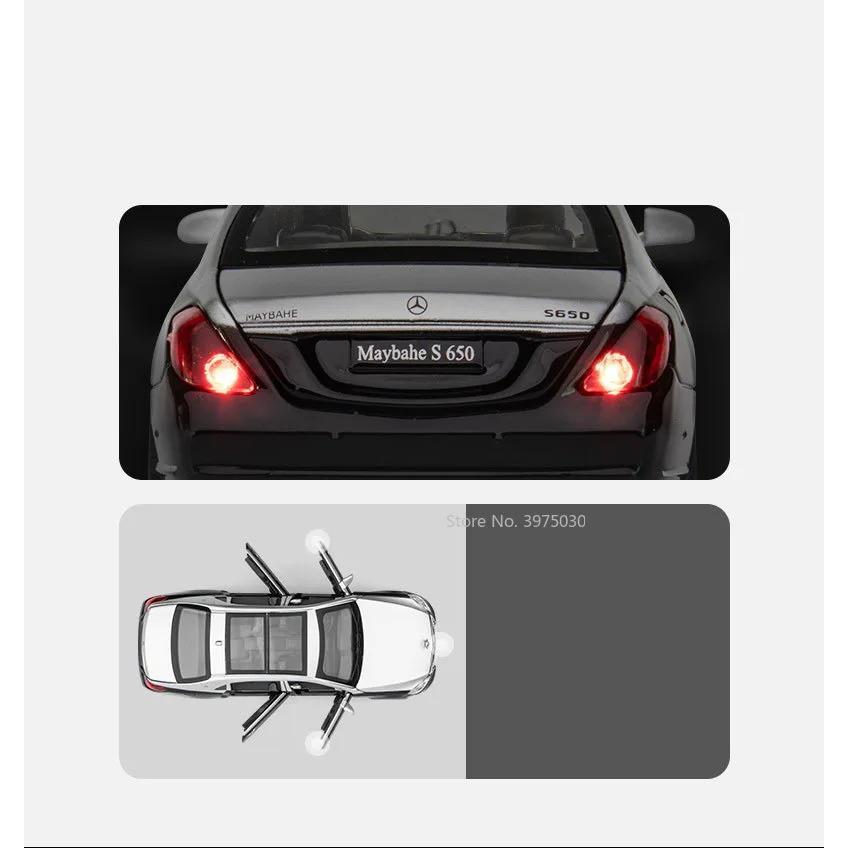 1/32 Benz Maybach S650 Model auta Slitina na hračky litá Limuzína Simulace Vozidla Zvuk Lehká Gumová pneumatika Hračky Dárky k narozeninám pro chlapce
