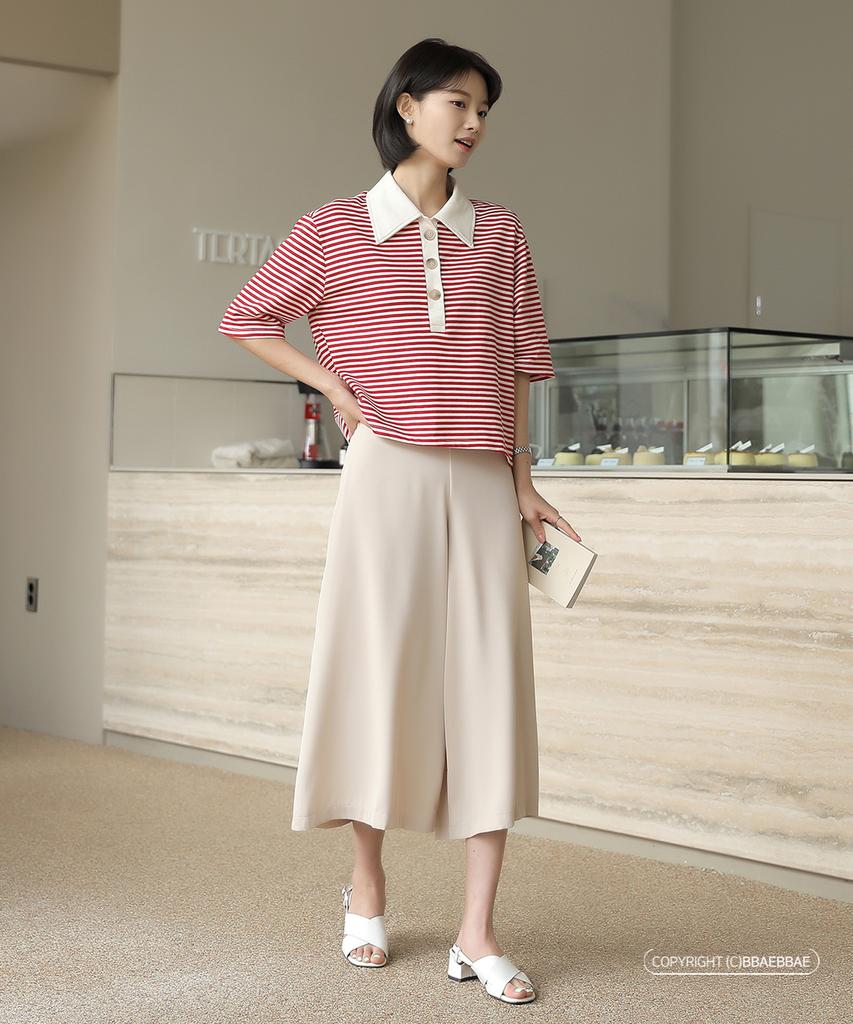Ppaeppae 3/4 Wide Back Elastic Waist Skirt Pants