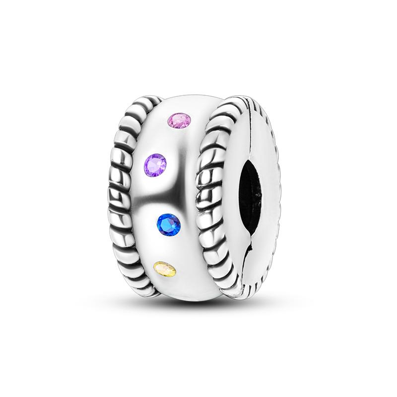 Silver Clasp 925 Silver Pave Clip Charms Colored Beads Stopper Safety Chain Fit Original Bangle Bracelet Jewelry Clip