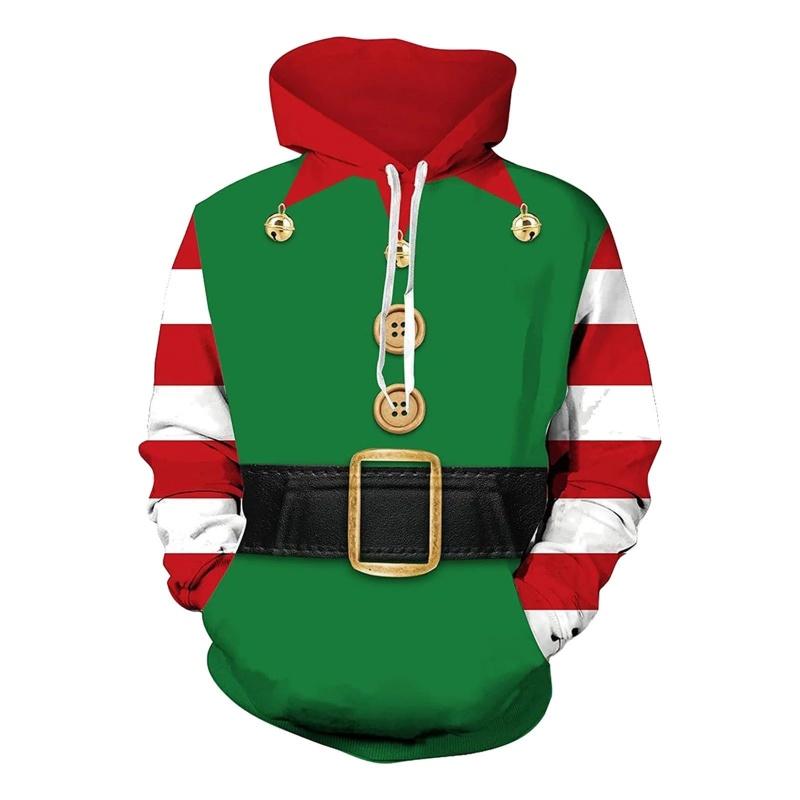 Felpa Costume Babbo Natale Per Uomini Donne Costume Elfo di Natale Pullover Stampa 3D Felpe Casual Top Manica Lunga Felpa Larga