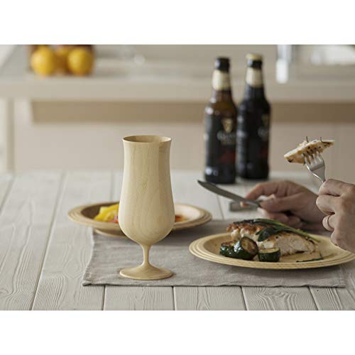 RIVERET Vessel Beer Glasses, 380ml, Pair, Bamboo, Dishwasher Safe, White/Brown, RV-114WB