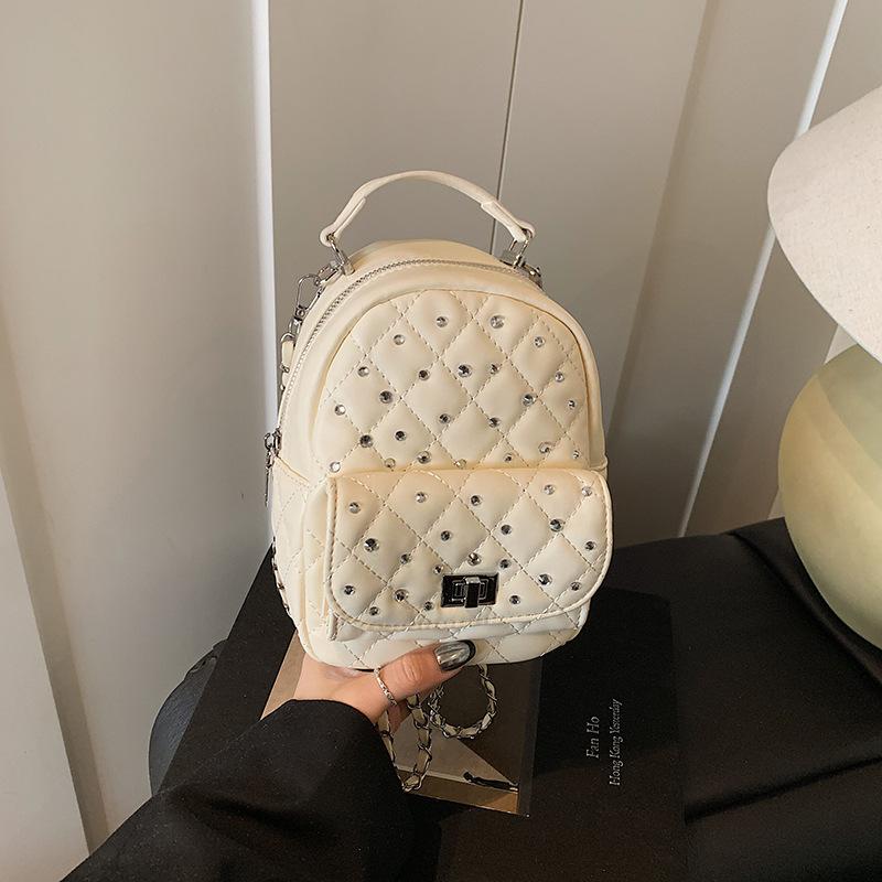 

Рюкзак женский новый модный бриллиантовая цепочка сумка универсальный дорожный маленький рюкзак белый