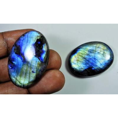 2 Pcs Natural Multi Labradorite Oval Cabochon Loose Gemstone 27X37-28X40 MM SK-1260