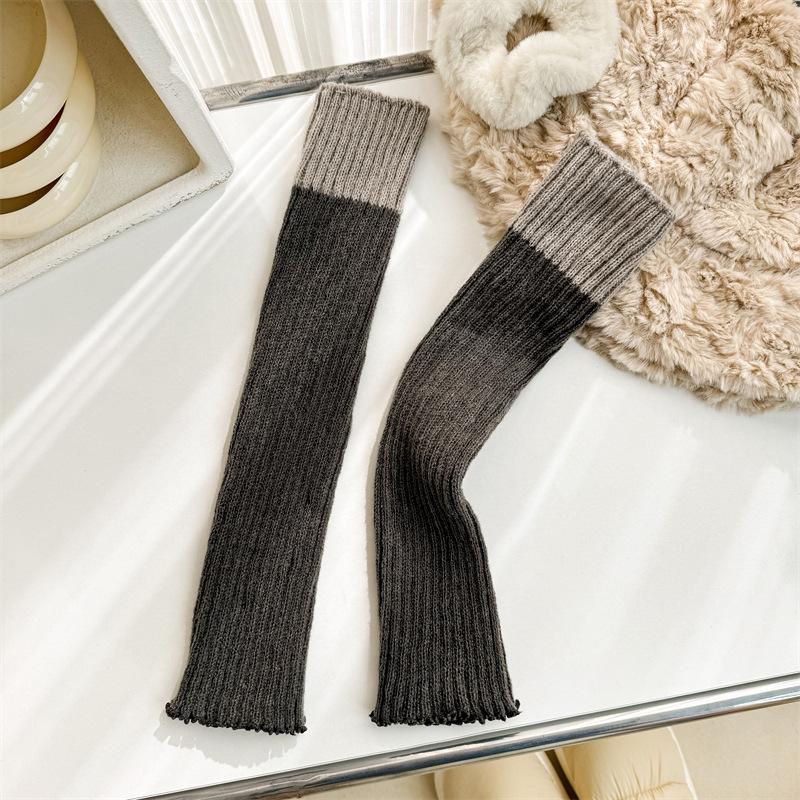 Gestrickte Socke, Frühling und Herbst Wollfarbblock-Patchwork Beinlinge, Vielseitige Wadenstrumpf-Abdeckungen, Warme Wollplüsch-Sockenabdeckungen