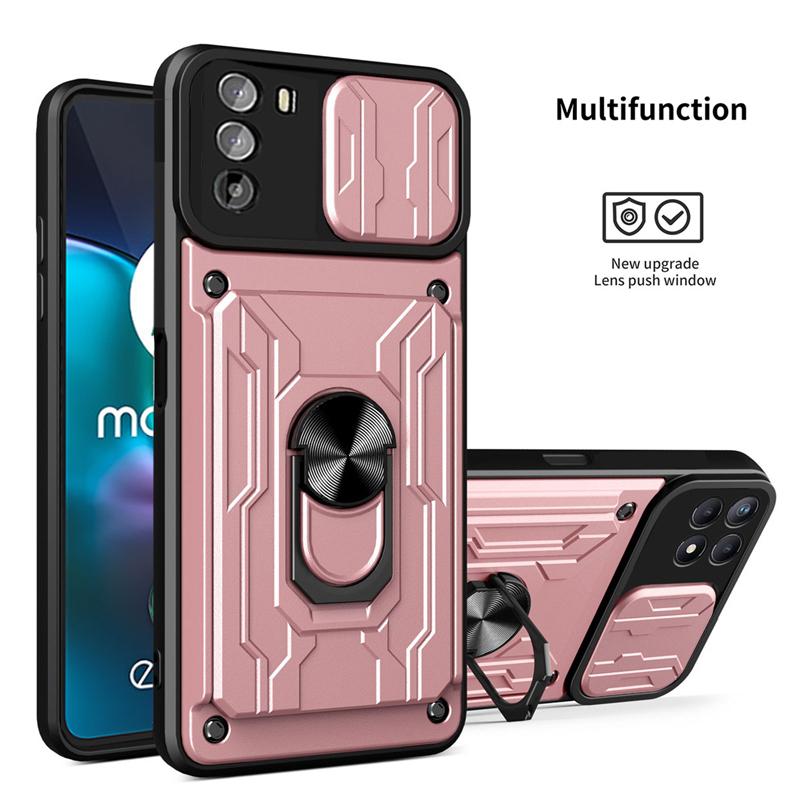 Luxury Shockproof Slide Camera Lens Phone Case For Motorola Moto G200 G100 5G Edge 20 Pro S30 Card Holder Ring Armor Back Cover Shell