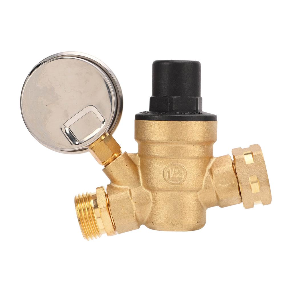 RV Water Pressure Regulator Valve Adjustable Water Pressure Reducer with Gauge for Camper Trailer RV Plumbing System