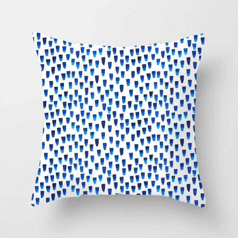 Blue Abstract Geometric Pillowcase Plant Cushion Cover Home Sofa Chair Decor  Set
