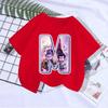 Cute letter boy T-shirt Kpop demon hunter T shirt children's boy and girl summer short sleeved   top children's clothing