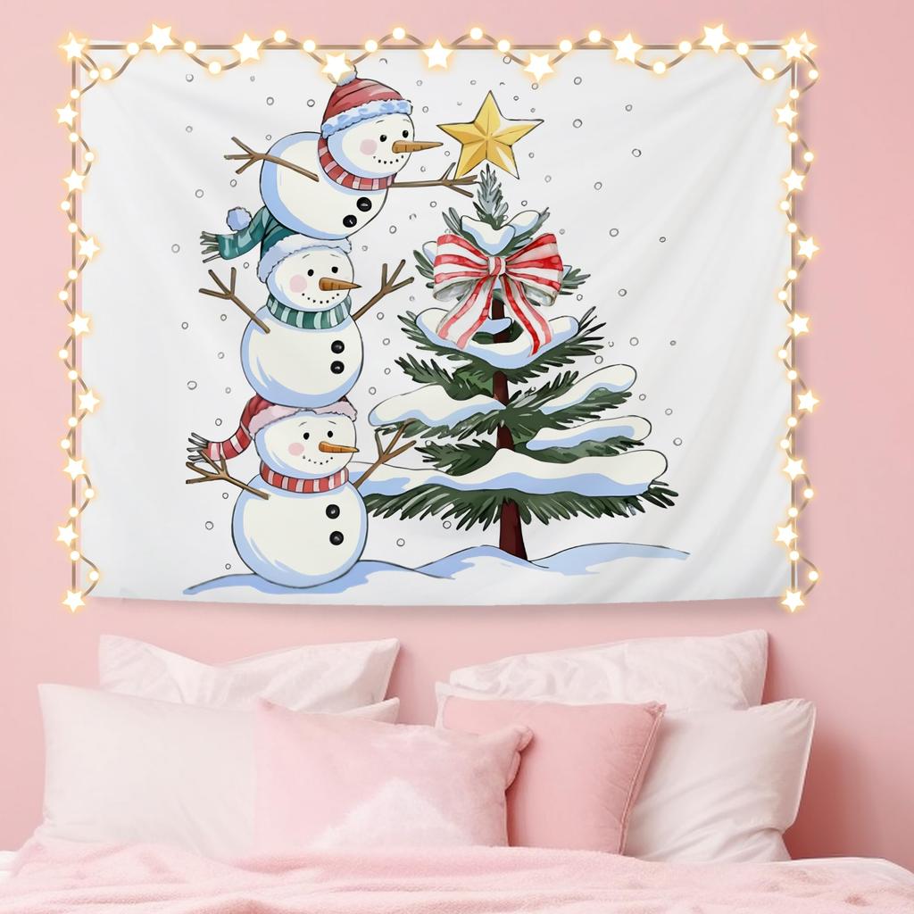 Winter Christmas Deer Tapestry,Rustic Christmas Wall Tapestry For Bedroom, Winter Snowy Forest Xmas Deer Tapestries Wall Hanging