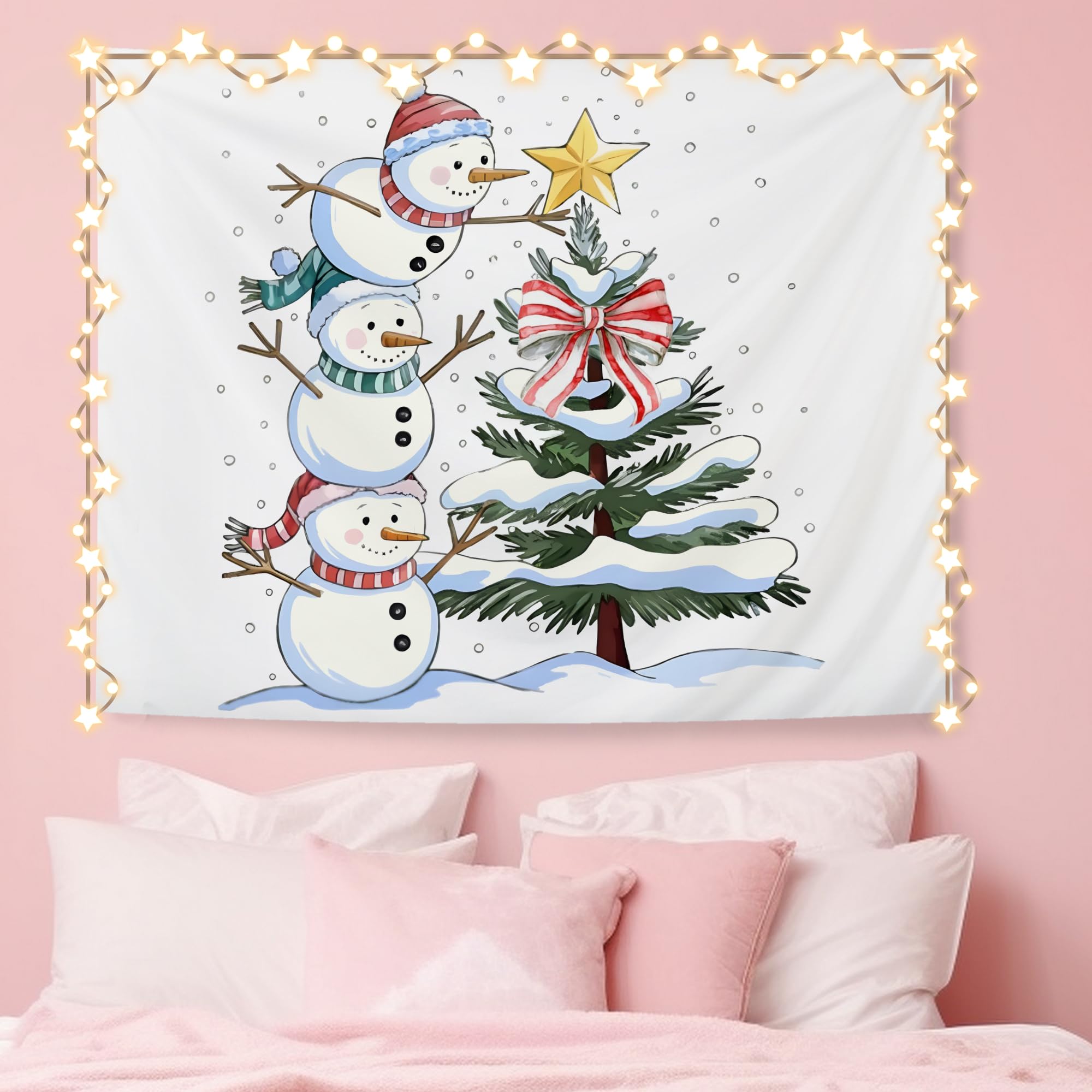 Winter Christmas Deer Tapestry,Rustic Christmas Wall Tapestry For Bedroom, Winter Snowy Forest Xmas Deer Tapestries Wall Hanging 70x100CM