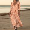 Dresses For Womens Vintage Print Tunic Waisted Midi Dress Summer Casual  3/4 Sleeve Dress