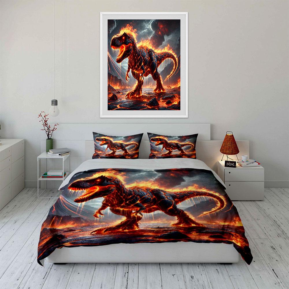 Fiery dinosaur amidst lava. Bedding sets Duvet cover sets Duvet covers Pillowcases(1 * Duvet Cover 2 * Pillowcases without duvet insert)