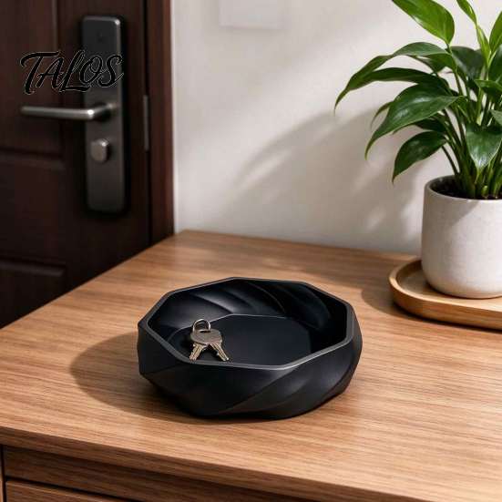 Black White Gray Desktop Trinket Tray 3D Printed Swirl Geometric Decorative Tray, Storage Dish, Multifunctional PLA Plastic Multipurpose Container