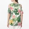 Women's Summer Fashion Casual Floral Printed Strapless V-Neck Short Sleeve T-Shirt Top