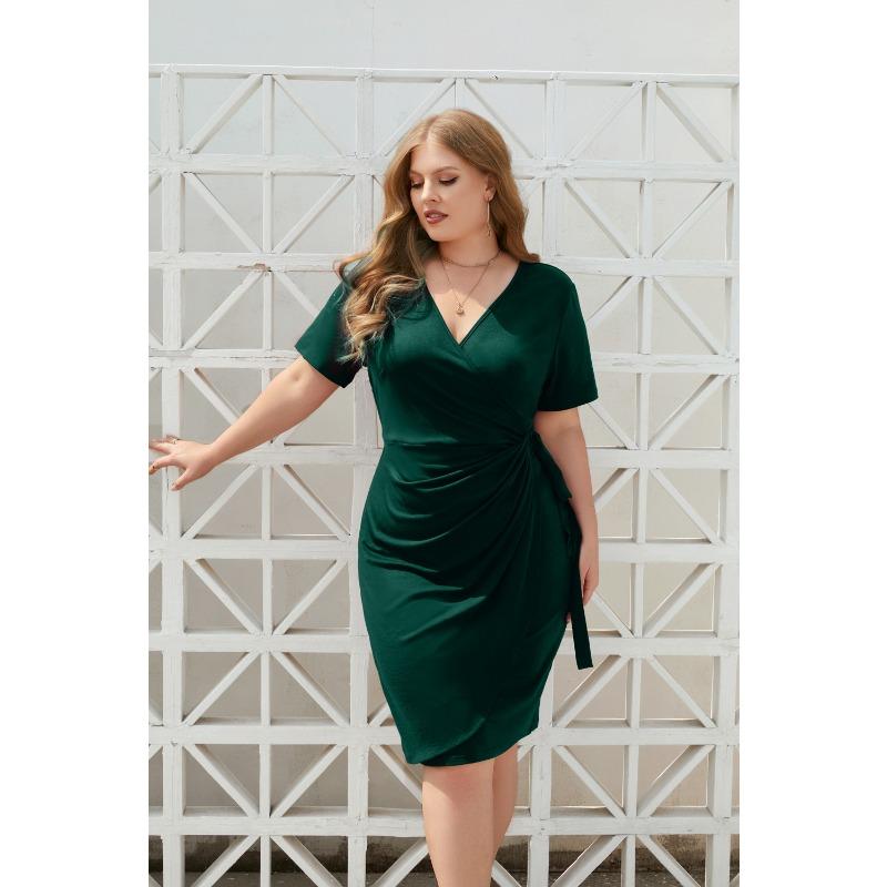 Solid Color Casual Vacation Tie Vacation V-Neck Midi Dresses