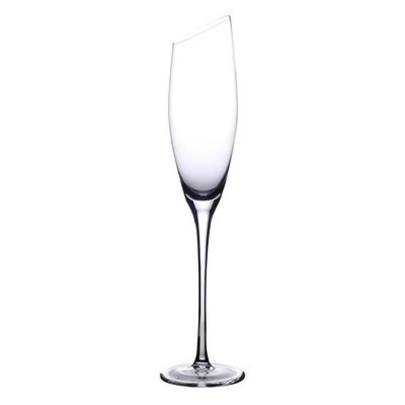 Slanted Mouth Crystal Glass Champagne Flute